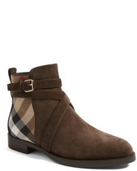 Dark Brown Check Ankle Boots
