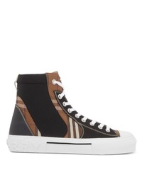 Dark Brown Check Canvas High Top Sneakers