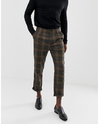 Pull&Bear Slim Tailored Trousers In Brown Check