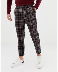 ASOS DESIGN Tapered Trouser In Wool Mix Check With Turn Up