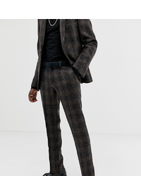 Heart & Dagger Slim Suit Trouser In Brown Harris Tweed