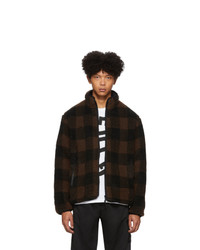 Dark Brown Check Fleece Bomber Jacket