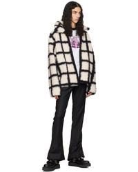 Anna Sui White Black Windowpane Faux Fur Jacket