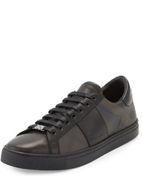 Dark Brown Check Leather Low Top Sneakers