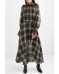 Beaufille Shirred Checked Cotton And Maxi Dress