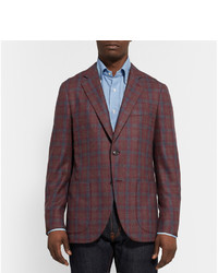 Isaia Brown Slim Fit Checked Wool And Cashmere Blend Blazer