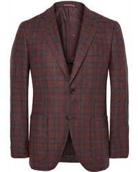Isaia Brown Slim Fit Checked Wool And Cashmere Blend Blazer
