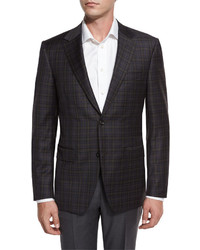 Canali Check Super 130s Wool Two Button Sport Coat Brownblue