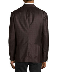 Brunello Cucinelli Checked Double Breasted Wool Jacket Brown