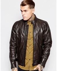 Dark Brown Chevron Leather Biker Jacket