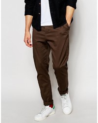 Asos Brand Tapered Chinos In Brown