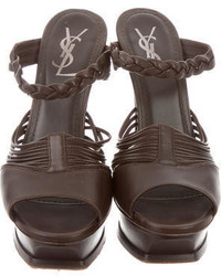 Saint Laurent Yves Leather Platform Sandals