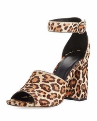 Joie Lahoma Chunky Leopard Print Calf Hair 95mm Sandal