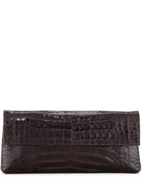 Nancy Gonzalez Gotham Crocodile Flap Clutch Bag Chocolate