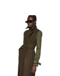 Victoria Beckham Khaki And Brown Contrast Sleeve Fitted Coat