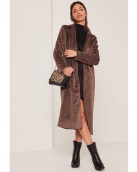 Missguided Faux Pony Skin Tailored Coat Brown
