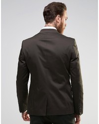 Asos Brand Skinny Blazer In Cotton In Khaki