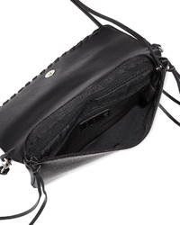 Linea Pelle Whipstitch Trim Faux Leather Crossbody Bag Black