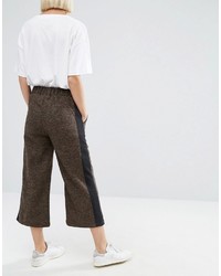 Asos Wool Touch Wide Leg Pants With Side Stripe
