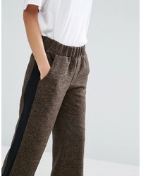 Asos Wool Touch Wide Leg Pants With Side Stripe