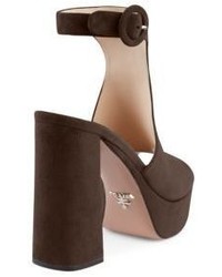 Prada Cutout Suede Peep Toe Platform Sandals