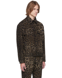Dolce & Gabbana Black Brown Denim Leopard Jacket