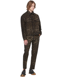Dolce & Gabbana Black Brown Denim Leopard Jacket