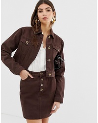 ASOS DESIGN Denim Jacket With Mock Horn Buttons In Chocolate