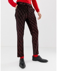 ASOS DESIGN Super Skinny Suit Trousers In Velvet With Red Glitter Design