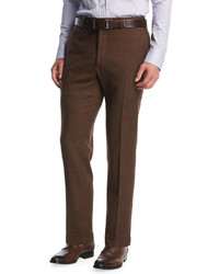 Kiton Wool Cashmere Flat Front Trousers Brown