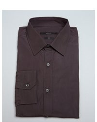 Gucci Dark Brown Cotton Point Collar Slim Fit Dress Shirt