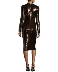 Tom Ford Sequined Long Sleeve Scoop Neck Dress