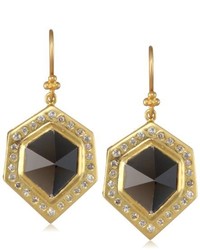 Lauren Harper Collection Midnight 18k Gold Smokey Topaz And Diamond Pyramid Drop Earrings