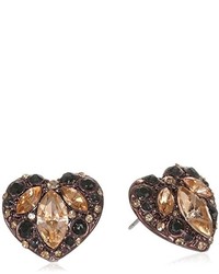 Betsey Johnson Hollywood Glam Stone Heart Stud Earrings Brown Multi Stud Earrings