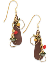 Kate Spade Silver Forest Gold Tone Fruit Charm And Bead Cascade Drop Earrings