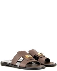 Dark Brown Embellished Flat Sandals