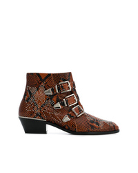Dark Brown Embellished Leather Ankle Boots
