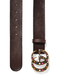 Gucci Crystal Embellished Leather Belt Brown