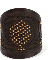 Valentino Embellished Leather Bracelet Chocolate