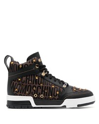 Dark Brown Embellished Leather High Top Sneakers