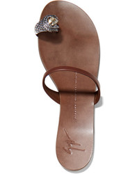 Giuseppe Zanotti Crystal Embellished Leather Sandals Chocolate