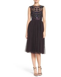 Dark Brown Embellished Sequin Midi Dress