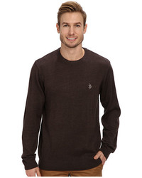 Dark Brown Embroidered Crew-neck Sweater