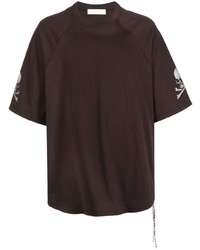 Dark Brown Embroidered Crew-neck T-shirt