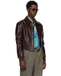 Acne Studios Brown Embroidered Leather Bomber Jacket