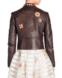 Fendi Floral Studded Embroidered Leather Jacket