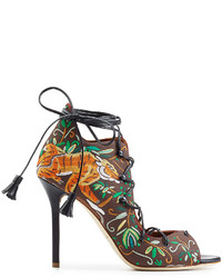 Malone Souliers Embroidered Satin Stiletto Sandals