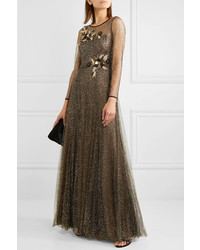 Marchesa Notte Appliqud Glittered Tulle Gown