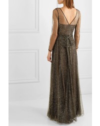 Marchesa Notte Appliqud Glittered Tulle Gown