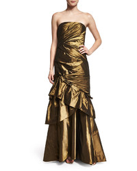 Carmen Marc Valvo Strapless Ruched Evening Gown Wshawl Burnished Gold